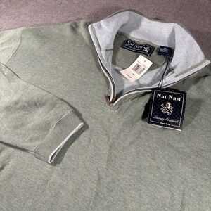 Nat Nast Quarter Zip Pullover Mens XXL Sage Green Cotton Blend JW54D